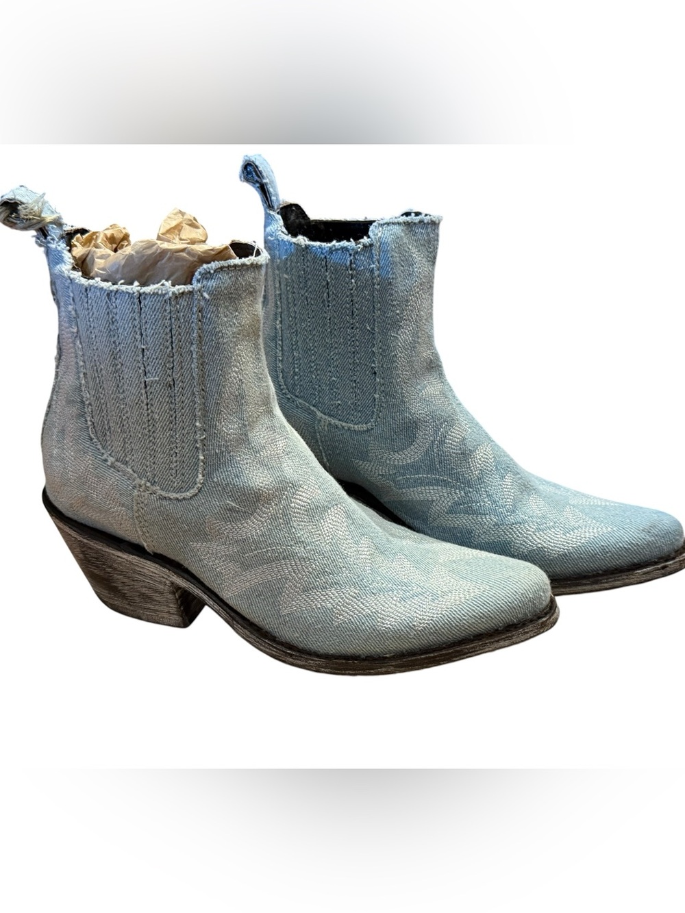 Liberty Black Womens 7.5 Light Blue Denim Women's Western Ankle Boots NIB
